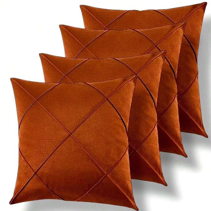 Set Of 4 And 2 Draped Suede Cushion Covers 44x44cm Decoration - Terracota - View 1