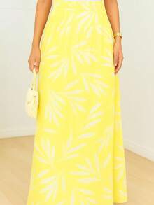 Long, Printed Viscose Skirt, Lined, High Waist With Pockets And Side Slits. - 黃色 - 查看 2