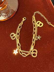 1pc Unique High-End Personalized CD Double-Layer Bracelet, Minimalist Design Luxury Micro-Inlaid Zirconia Star Bracelet - CD Letter Bracelet - View 7