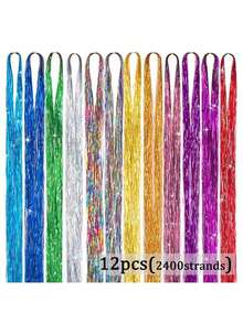 Hair Tinsel Kit, 12 Colors Tinsel Hair Extensions With Tools, Glitter Fairy Hair Sparkingly Hairpiece For Party Halloween Christmas New Year - Multicolor - View 14