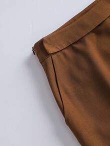 QUNGIGU 女士高腰焦糖色铅笔中长裙，饰有水钻，优雅侧开衩直筒裙，适合春秋季的商务、休闲和晚间场合。 - 棕色 - 查看 6