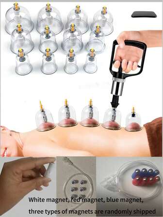 24/18/12/6件套专业杯按摩器套装，带手动泵，高品质PS材质，真空吸盘，加厚升级密封设计，减少脂肪，效果更佳，舒缓肌肉，是完美身体按摩套装的理想之选，适用于居家、瑜伽健身、美容、节日派对、圣诞惊喜等场合。