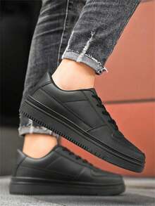 Plus Size Men's Casual Sneakers, Fashion Comfortable Flat Outdoor Sports Shoes - Black - View 4