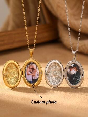 1 Customized Vintage Necklace With Photo, Personalized 14K Gold-Plated Chain Pendant Necklace, Vintage Pattern Design, Unique Style, Waterproof Pendant, Openable Chain Picture Box, Give To Mom And Girlfriend, Great Gift, Back To School, New Year, Halloween, Christmas