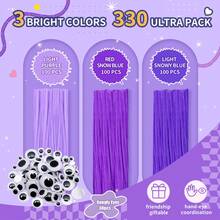 330pcs Purple & Pink Fluff Craft Set, 300pcs Colorful Chenille Stems, 30pcs Movable Eyes, DIY Art & Craft Project Creative Gift Packaging Party Decoration Supplies, Flower Making Kit, Art & Craft Supplies, Creative Art Project, Valentine's Day Gift, Mother's Day Gift - Multicolor - View 9