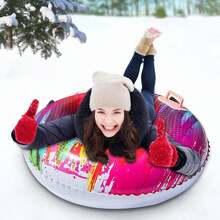 充气雪地管 - 重型 PVC 可折叠冬季水上雪橇，蓝色/黑色/绿色/粉色/白色，采用空气兼容设计 - 雪地管、滑雪胜地乐趣、圣诞节和新年礼物