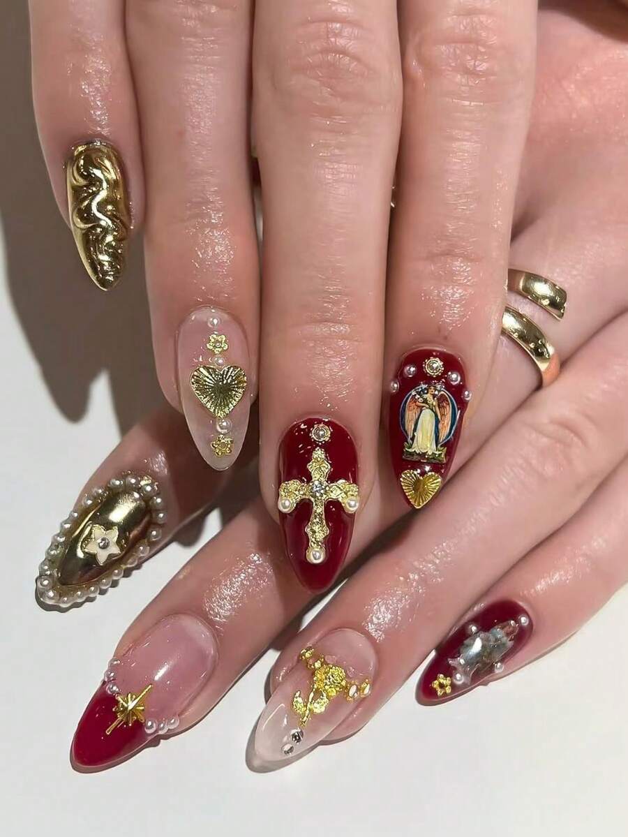 64pcs Gold Rhinestone Nail Charm Set - thumbnail 2