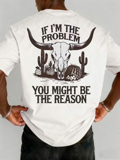  Zrgoth Men's Casual Versatile Simple English Slogan Sheep Head Country Animals Print Short Sleeve T-Shirt