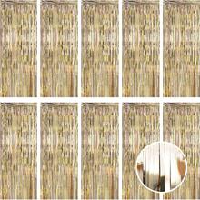 Champagne Gold Foil Backdrop, Metallic Glitter Foil, Tassel Curtains, Birthday Party Photo Booth Backdrop, Engagement/Bachelor Party Decorations. - Champagne - View 1