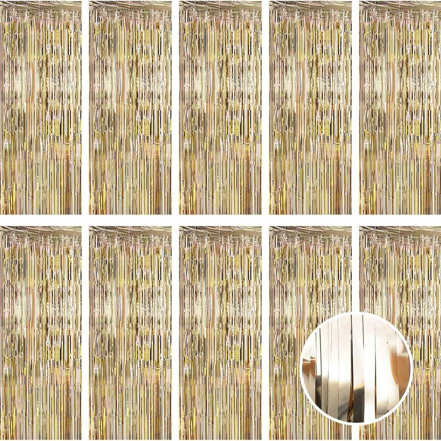 Champagne Gold Foil Backdrop, Metallic Glitter Foil, Tassel Curtains, Birthday Party Photo Booth Backdrop, Engagement/Bachelor Party Decorations. - Champagne - View 1