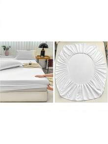 Jednokolorowe prześcieradło z gumką, wygodne i odpowiednie na każdą porę roku. Dostępne w wielu kolorach i rozmiarach. Cena dotyczy samego prześcieradła z gumką, poszewki i wkłady do poduszek nie są dołączone. Nadaje się do sypialni, pokoi gościnnych i hoteli. Niezbędny element wyposażenia sypialni – nowoczesna pościel, prosty design i wygoda. Doskonały prezent na Walentynki i Dzień Matki. - Biały - Zobacz 4