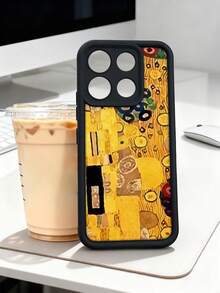 1 pieza funda de teléfono con diseño inspirado en arte clásico y detalles dorados sobre fondo cálido, estilo elegante y artístico ideal para amantes del arte moderno y lo sofisticado, TPU suave, protección completa antiimpacto y antideslizante, compatible con iPhone17 ProMax/16/15/14/13/12/11/Plus/Pro/ProMax, compatible con Galaxy A34/A35/A54/A55, Galaxy S20/S21/S22/S23/S24/S25 Ultra/Plus, compatible con Galaxy/Redmi/Honor/OPPO/ViVo - Marrón - Ver 3
