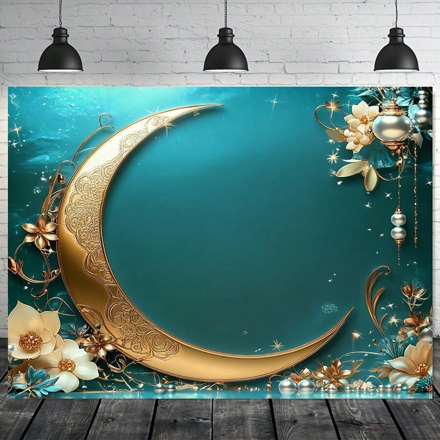 2D平面单件复古伊斯兰月亮星星花环横幅，涤纶材质，斋月节派对装饰，通用节日和冬季假日装饰，无需用电