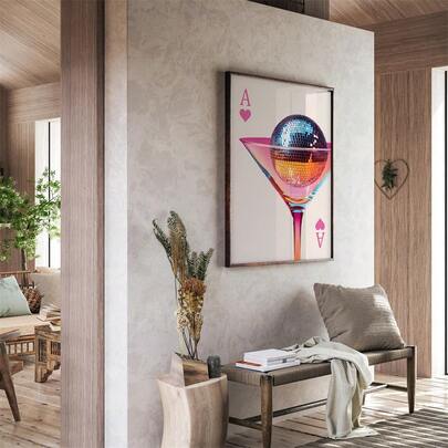 1 Stück rosa Ass Karte Martini Digitaldruck, Extra Dreckiger Disco Martini Cocktail Poster, minimalistische Bar Wagen Dekoration, druckbare Galerie Wandkunst