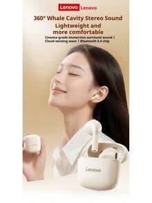 Lenovo EA166 Bluetooth Wireless Earphones: Wireless Semi-In-Ear, High-Quality Sound, Long Battery Life, Compact Design - Cherry Blossom White - View 3