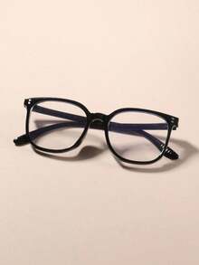 1 Pair Unisex Square Rivet Minimalist Glasses, Suitable For Computer, Gaming, TV, Smartphone, Clear Lenses, Eye Protection - 黑色扁平 - 查看 4