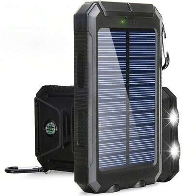 Robuste Solar-Powerbank 30000mAh mit Doppel-USB & LED-Notlicht - Wasserdichtes Outdoor-Ladegerät für Camping, Wanderungen & Notfälle | Schnellladung per Solarpanel & Netzadapter mit Stoßfestem Gehäuse