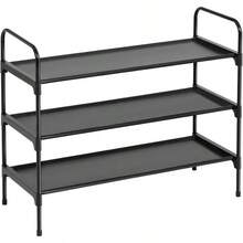 New Shoe Rack 3 Tier Non-Woven Fabric Portable Shoe Shelf Space Saving Shoe Organizer For Closet Up To 12-16 Pairs Shoe Storage For Entryway Bedroom Black HSRF03BK - 3Tier - View 2
