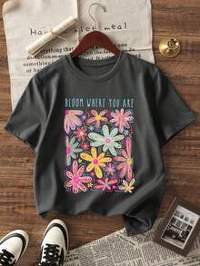 3pcs/Set Girls Casual Printed Round Neck Short Sleeve T-Shirt, Summer Student Young Children Clothing - Strawberry, Floral, Bow Print T-Shirts Bring Joy And Happiness To Every Child! - Dark Grey - View 2