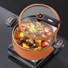 Large Deep Capacity, Multi-Function Micro Pressure Cooker Pot,  Ceramic Mini Pressure Cooker Set - Non-Stick Soup Pot With Transparent Lid, Heat Resistant Handle, Compatible With Gas/Electric Stoves (Home/Kitchen/Restaurant), Fast Heating Mini Pressure Cooker, Non-Stick Stockpot, For Soups, Pasta, Sauces, And Stews, Christmas Gift - Orange - View 8