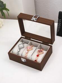 Nueva caja de almacenamiento y exhibición de relojes de madera de nogal, disponible en múltiples estilos: 3/5/6/10/12 ranuras, tapa de vidrio con ventana, caja de colección de relojes de gran capacidad, vitrina para el hogar u oficina, regalo ideal para ocasiones especiales - Marrón - Ver 15