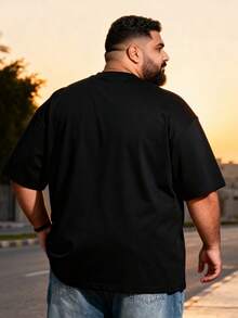 AnChiStreetwear - Herren Große Größen Lässig Mode Einfach Vielseitig Alltäglich Buchstaben Buchstaben Muster Schwarz Kurzarm Rundhals T-Shirt - Schwarz - Übersicht 2
