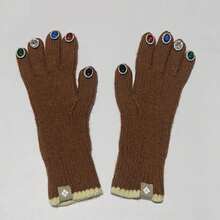 Guantes de invierno cálidos de punto con dedos completos para mujer, guantes de lana Lisa de lujo con diamantes de imitación para chica, manoplas con pantalla táctil a la moda para mujer - Gris 02 - Ver 2