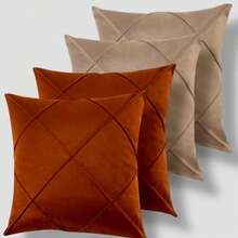 Kit 4 e 2 Capas de Almofada Suede Drapeada 44x44cm Decoração - Terracota/Bege - Visão 5