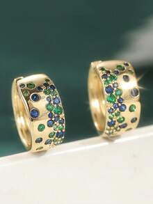 Hoa tai vòng vàng sang trọng thanh lịch dành cho nữ, đính đá Cubic Zirconia lấp lánh, trang sức tinh tế và sang trọng dành cho quý cô, phù hợp để đeo hàng ngày và các dịp lễ hội - Vàng - Xem 5