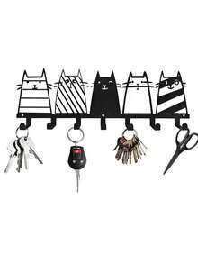Wall-Mounted Storage Rack Black Key Holder Wall Mounted Storage Rack,With Screws And Anchors Metal Art Decorative Hook Wall Metal Decor For Entryway Front Door Kitchen Hallway Garage Mudroom Office, Key Holder,Key Holder Wall,Home Decor - Multicolor - View 11