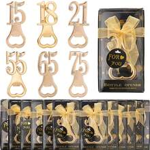 生日开瓶器，完美适用于15岁、18岁、21岁、30岁、40岁、50岁、55岁、60岁、65岁、70岁、75岁、80岁、90岁和100岁生日派对，镶钻生日纪念品，结婚纪念日宾客礼物，啤酒开瓶器派对装饰（黑色）