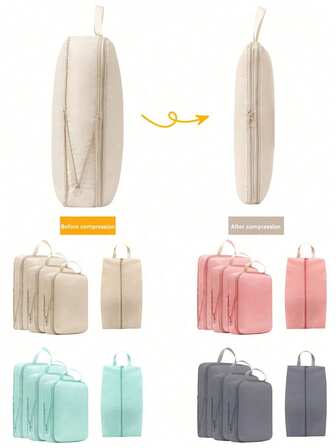 4pcs Compression Packing Cubes For Suitcases, Packing Cubes, Travel Bags, Light Travel Suitcase Organizer Bags Set, With Shoe Bag, Expandable Packing Luggage Organizer Bags, Space-Saving Travel Essentials Accessories,Travel Goods, Travel Accessories, Travel Bags, Vacation, Holiday, Back-To-School, School Supplies, Dormitory Essentials, University Supplies.