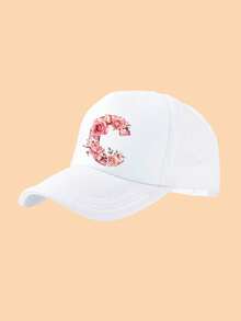 1顶女童白色粉色字母玫瑰图案网眼卡车帽，镂空后背设计，时尚甜美，轻便透气，遮阳，适合作为生日/节日礼物，春夏户外、学校、休闲穿着。 - 白色 - 查看 13