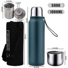 SSGP Termo de Acero Inoxidable 1000ML,Termo para Agua con Infusor de Té,Botella de Agua,Cierre Hermético,Sin BPA,Manténgase caliente y frío(24 horas),con manga de botella,A prueba de derrames - Azul Marino - Ver 2