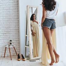 GOFLAME 360°Rotating Mirrored Jewelry Cabinet, Free Standing Jewelry Armoire, 3-In-1 Lockable Large Capacity Jewelry Organizer W/ Full Length Mirror, Inside Makeup Mirror - White - View 10