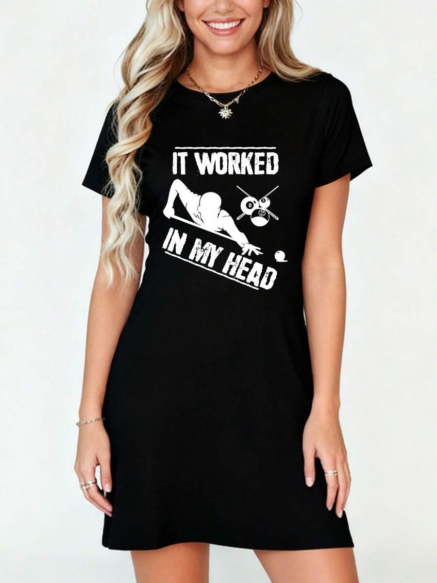 Pool Player - Billiard 8-Ball It Worked In My Head T-Shirt Dress Women's Dress, Casual Summer Dress - 黑色 - 查看 1