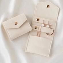 1pc Mini Jewelry Storage Pouch - Portable, Fleece Fabric Drawstring Bag With Button Closure, For Earrings, Bracelets, Rings, Necklaces - Great For Valentine's Day, Christmas, Thanksgiving, New Year Gifts, Jewelry Rolls - Multicolor - View 2