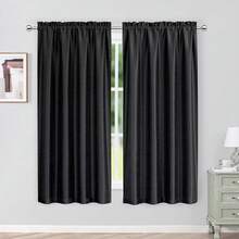 Chyhomenyc Uptown Faux Silk Black Curtains 63 Inch Length 2 Panels For Bedroom, Room Darkening Shiny Black Soft Fabric Rod Pocket Window Drapes For Living Room, Each 40x63 Inches,Black40inchWx63inchLPackof2 - 黑色,40吋寬 x 63吋長,2個裝 - 查看 3