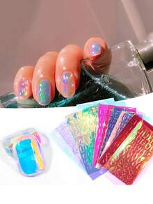 6pcs Transparent Aurora Ice Cube Nail Stickers - 3D Glass Paper Holographic Ice Cube Phone Transfer Stickers Nail Glitter - Self-Adhesive Rainbow Reflective Korean Style Nail Foil Stickers For Nail Art Decoration - Multicolor - View 8