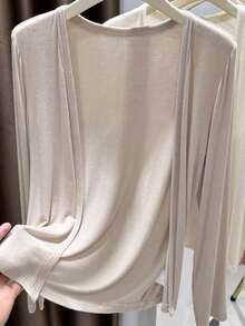 Áo khoác cardigan nữ Vera Lane mùa xuân/hè phong cách Y2K dễ thương, màu trơn, thích hợp cho kỳ nghỉ, đi biển, xem hòa nhạc, nhẹ nhàng và đa năng, chống nắng. - Màu cà phê sữa - Xem 3