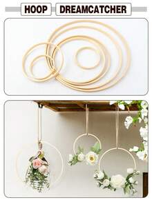 3pcs Beige Dreamcatcher Feather Bamboo Hoops, Outdoor Lawn Wedding Decor, Suitable For Halloween, Christmas And Other Holidays, Windchime, Wall Decor, Embroidery Hoop Frame For DIY Crafts