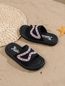 1 Pair Girls' Summer Slippers New Pearl Design Fashion Princess Sandals, Children Soft Bottom Shoes, Baby Beach Shoes, Stylish For Girls - Pink - View 5