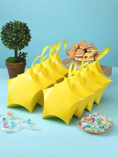 10pcs Ramadan Golden Star Gift Boxes With Yellow Ribbons - Elegant Star-Shaped Paper Boxes Suitable For Ramadan, Weddings, Birthdays, Showers - Treat Packaging, Party Decorations, Gift Wrapping Supplies