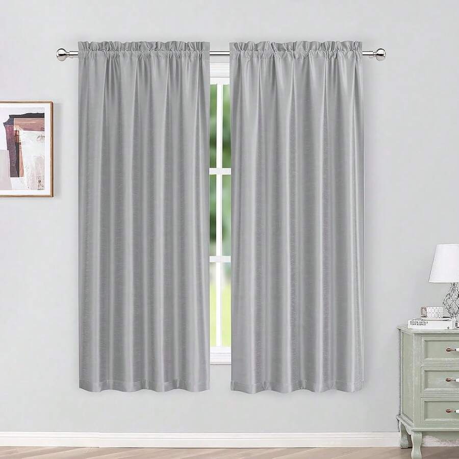 Chyhomenyc Uptown Faux Silk Light Grey Curtains 63 Inch Length 2 Panels Set For Bedroom, Light Filtering Shiny Soft Fabric Rod Pocket Window Drapes For Living Room, 40Wx63L Inches, 2 Panels,Grey40inchWx63inchLPackof2 - 灰色40吋寬x63吋長2個裝 - 查看 1