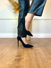 Women's Stiletto Heel Shoe, 11cm, Angela Galvão, Red Sole - 黑色磨砂皮 - 查看 2