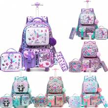 Cute Rolling Backpack For Girls Kids Backpack With Wheels Roller Backpack With Wheels Set For Elementary Students Carry On Luggage Bookbag With Roller
