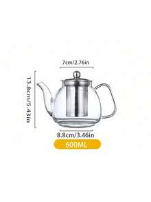 1 Pc Elegant Glass Teapot With Stainless Steel Infuser - Thick Heat-Resistant Glass Kettle, Suitable For Perfect Steeping, Great For Tea Lovers Back To School