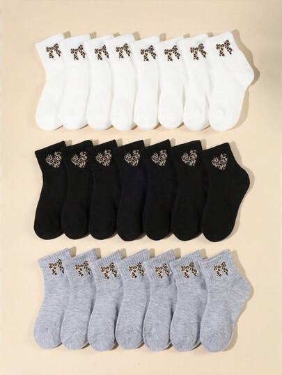 10 Pairs Kids Long Socks, Heart & Bow, Leopard Print, Suitable For Daily Wear, Random Assorted Boys & Girls Styles, Children Socks