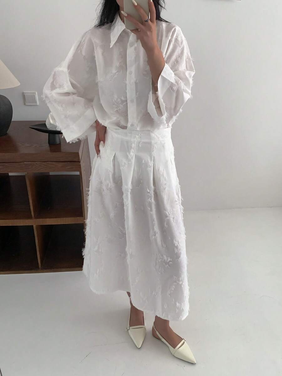 2pcs Women's Fashionable Shirt And Pants Set, Spring/Autumn - White - View 1