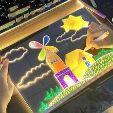 Pizarra de notas con luz LED acrílica y soporte, adecuada para oficina, escuela y uso doméstico, regalo ideal para cumpleaños, vacaciones y Navidad (color del soporte aleatorio), incluye 7 marcadores de colores (color aleatorio), paño borrador de color aleatorio - Multicolor - Ver 6